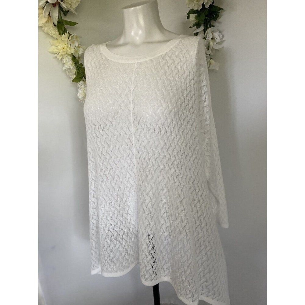 New With Tags Andrea Jovine White Lightweight Tunic Sweater Long Sleeves Sz XL - Picture 3 of 12